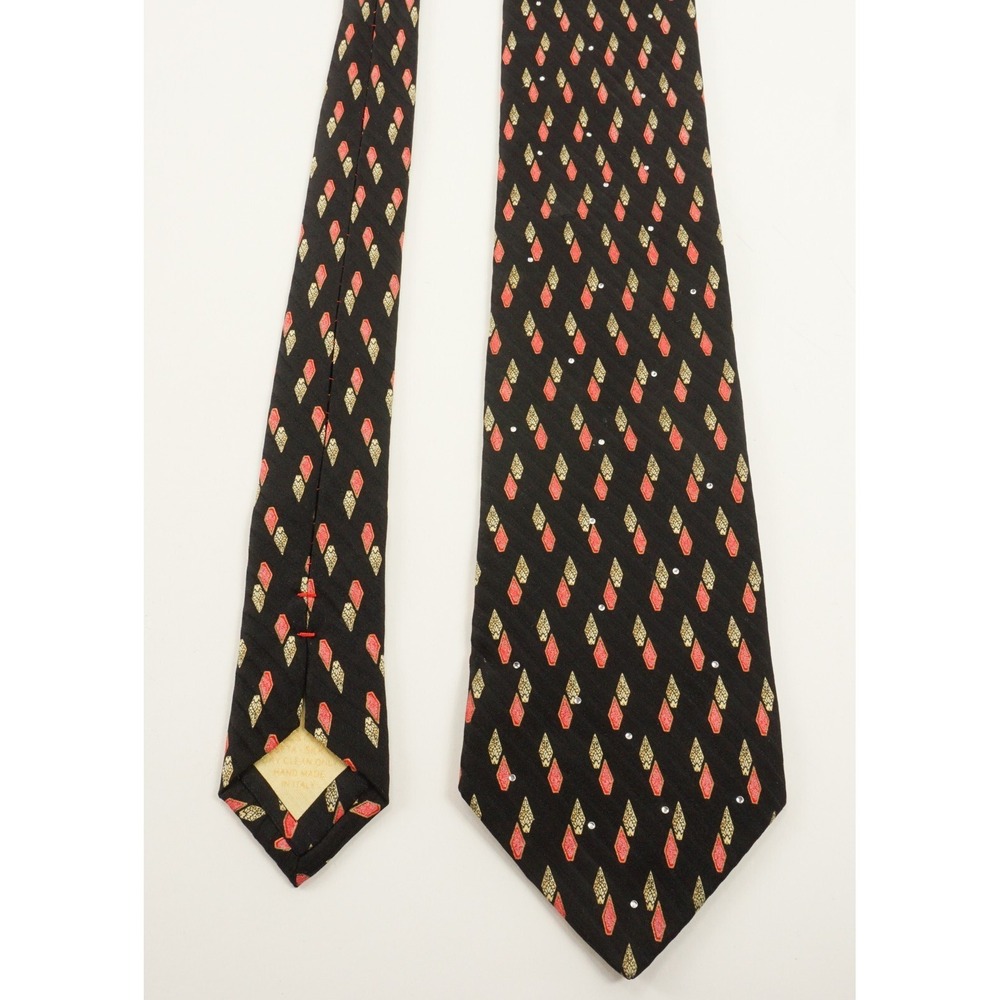 Brioni Black‎ Geometric Rhinestone Accent Woven Silk Neck Tie Classic Standard